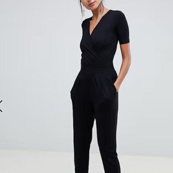 ASOS Tall Open Back Wrap Front Jersey Jumpsuit with Short Sleeves, Size 8 Tall - Picture 1 of 7